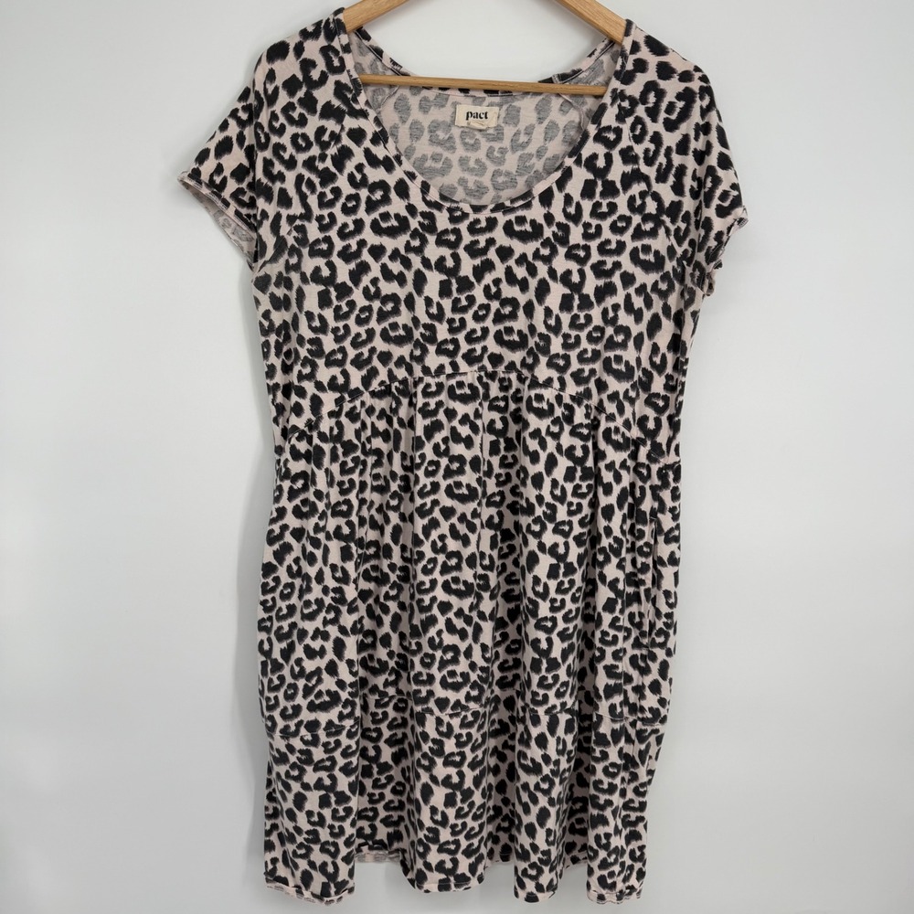 Pact Organic Cotton Leopard Print Empire Waist Pocket Dress Large Oversized